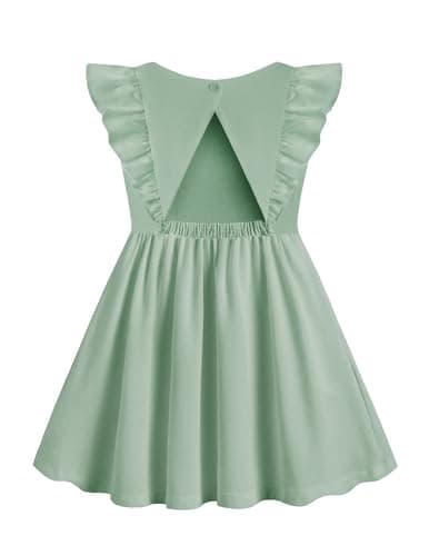 Arshiner Toddler Girl Dresses Ruffle Sleeve Dress for Girls Kids Summer Casual Beach Backless Sundresses Toddler Green Dress 4T - Image 1