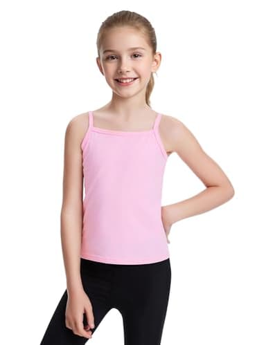 Auranso Girls Undershirts Toddler Cami Camisole Adjustable Straps Sleeveless Cotton Tank Tops for Girls Pink 9-10 Years - Image 1
