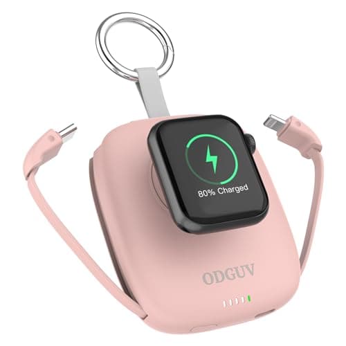 Small Portable Charger 5000mAh,iWatch Wireless Charger Mini Power Bank with Built-in Cable,Travel Keychain Charger for Apple Watch 11/10/9/8/Ultra/7/6/Se/5/4,iPhone 17/16/15/14/13/12,Android Phone - Image 1