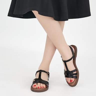 FUDYNMALC Women's Flat Sandals Dressy: Summer Gladiator Dress Sandals 2025 Comfortable Slip On Walking Beach Shoes Slingback, Black, Size 8.5 - Image 5