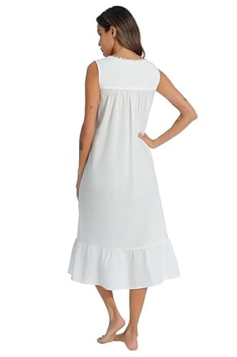 AVIIER 100% Cotton Nightgowns for Women Sleeveless Sleep Dress Ladies Gowns Sleepwear with Pockets (White, Medium) - Image 7