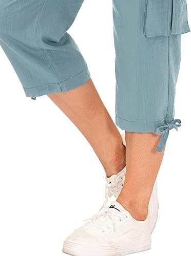 MoFiz Womens Capris with Pockets Loose Fit Casual Capri Pants Dressy Lightweight Ladies Baggy Cargo Pants for Hiking Grey Blue - Image 5