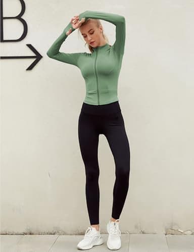 Lviefent Womens Lightweight Full Zip Running Track Jacket Workout Slim Fit Yoga Sportwear with Thumb Holes (Green-XS) - Image 5
