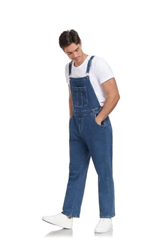 UMESOUL Men's Denim Bib Overalls Loose Fit Stretchy Fashion Jean Jumpsuit, Blue, 34 - Image 3