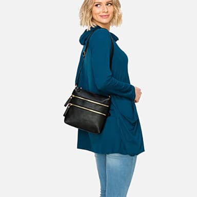 Solene Crossbody Bag Functional Multi Pocket Double Zipper Purse with Adjustable Strap-WU085(Charcoal Grey) - Image 7