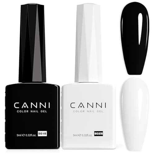 CANNI 2Pcs Hema-Free Black White Gel Nail Polish Set- Black and White Gel Polish Kit, Soak Off LED Nail Gel Manicure Kit DIY at Home Salon Gifts for Women Girls - Image 1