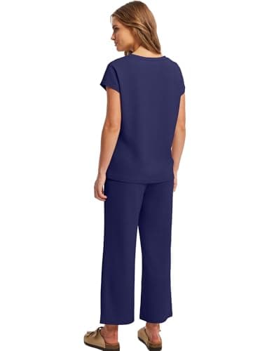 Saloogoe Lounge Sets for Women 2 Piece 2024 Summer Casual Travel Ladies Loungewear Set Business Casual Outfits Work Mock Neck Tops Airport Outfit Royal Blue XL - Image 5