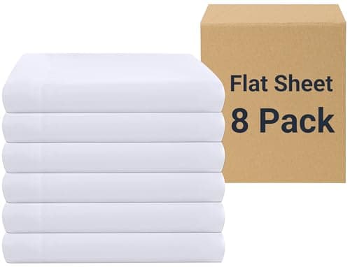 ZPECC White Bulk Flat Sheets Only Queen Size 8 Pack, Easy Sort Top Bed Sheet by Color-Coded Hem Threads, Soft Durable Brushed Microfiber Fabric Hotel Airb&bs Essentials for Hosts, 90"x102" - Image 1