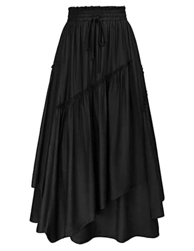 Scarlet Darkness Long Skirts for Women Renaissance Costume Pirate Maxi Skirt Plus Size with Pockets Black XL - Image 1
