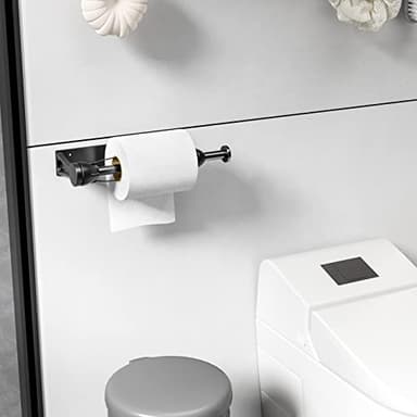 Paper Towel Holder Under Cabinet, Single Hand Operable Wall Mount with Damping Effect, Self-Adhesive or Drilled for Kitchen Bathroom, Black - Image 5