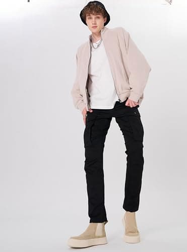 Plaid&Plain Men's and Women's Black Cargo Pants - Slim Fit, 3D Shape, Articulated Knees, Stretchy Fabric C804 Black 40WX28L - Image 7