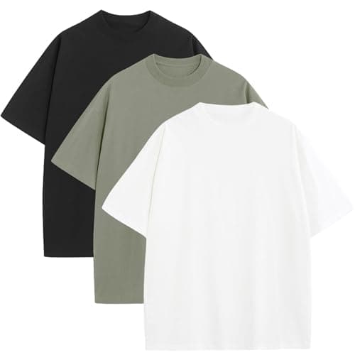 3 Pack Mens Oversized T-Shirts Fashion Loose Fit Crewneck Tshirt Streetwear Heavyweight Short Sleeve Tee Shirt Gym Workout Tops(WTAGBK,M) - Image 1