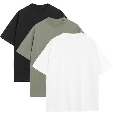 3 Pack Mens Oversized T-Shirts Fashion Loose Fit Crewneck Tshirt Streetwear Heavyweight Short Sleeve Tee Shirt Gym Workout Tops(WTAGBK,M) - Image 1