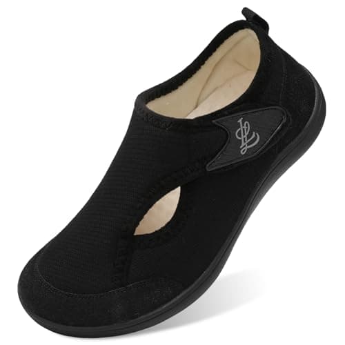 LeIsfIt Womens Slippers Wide Diabetic Shoes Adjustable Arthritis Edema House Shoes Indoor Outdoor Slippers Black Size 8 - Image 1