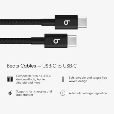 Beats USB-C to USB-C Woven Cable Fast Charging Durable/Tangle-Free Compatible Charger for Apple & Android Devices (1.5 m, 5 ft) - Bolt Black - Image 2