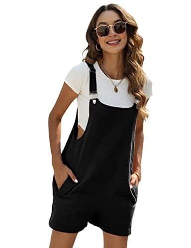 Yeokou Womens Cotton Linen Overalls Casual Summer Rompers Jumpsuit Bib Shortalls(Black-XL) - Image 1