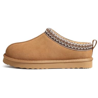 bebealy Genuine Suede Fuzzy Slippers for Women Winter Warm House Shoes Cozy Mini Boots for Indoor Outdoor, Chestnut 39 - Image 3
