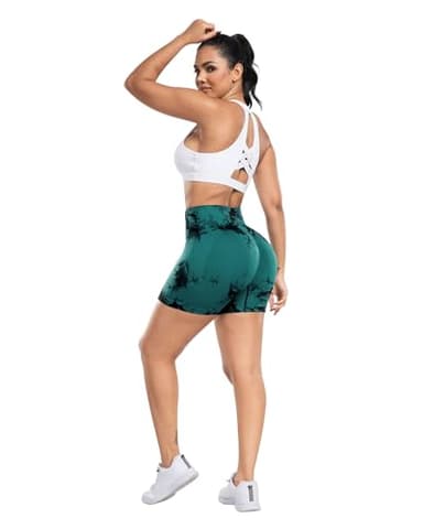 CHRLEISURE Women's 4 Packs Workout Gym Shorts, High Waisted Butt Lifting Scrunch Butt Seamless Booty Shorts(Black,Tie Dyed Cassis/Khaki/MGreen, 2XL) - Image 5