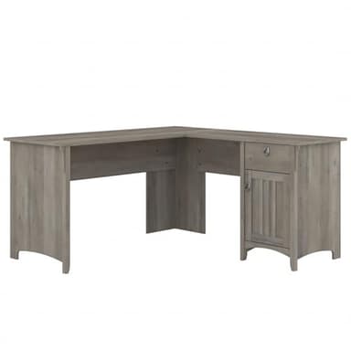 Bush Furniture Salinas L Shaped Desk with Storage in Driftwood Gray | Modern Farmhouse Corner Table with Drawers and Cabinets for Home Office - Image 1
