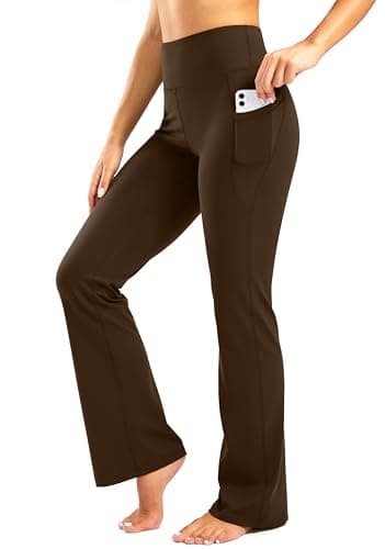 28"/30"/32"/34" Inseam Women's Bootcut Yoga Pants Long Bootleg High-Waisted Flare Pants with Pockets(Coffee Brown,30-XL) - Image 1