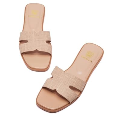 FW FRAN WILLOR Women's Flat Sandals Dressy Comfortable Slide Sandals Fashion Square Open Toe Slip On Beach Sandals for Summer - Image 2