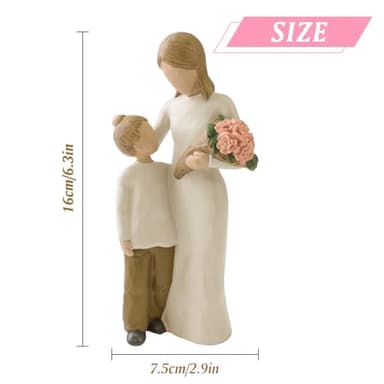 Faumsut Mother and Son Figurines Statues, Sculpted Hand-Painted Mom and Child Statues Gifts for Mother’s Day Anniversary Birthday Home Decor - Image 2