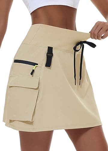 MIVEI Women's Hiking Cargo Skort Skirt High Waisted Golf Dressy Casual with Zipper Pockets Workout Sport Quick Dry Skirts Khaki - Image 1
