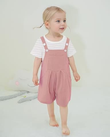 ZOEREA Toddler Girl Clothes, 2Pcs Baby Girl Outfits Spring/Summer Stripe/Floral T-Shirt+Bib Overall Shorts Clothing Set 1-5T (Pink A1, 18-24 Months) - Image 3