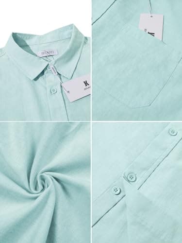 JEKAOYI Button Down Linen Shirts for Men Casual Long Sleeve Regular Fit Cotton Beach Shirts with Pocket Mint Blue - Image 4