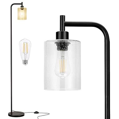 Ziisee Floor Lamps for Living Room - Standing Lamp with Seeded Glass Shade, Modern Floor Lamp with LED Bulbs, Industrial Floor Lamp for Bedroom, Black Tall Lamp for Office(Light Bulb Included) - Image 1