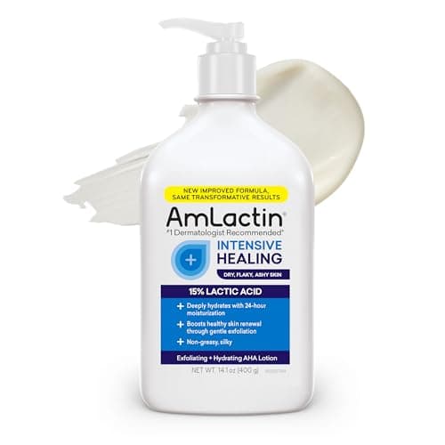 AmLactin Intensive Healing Body Lotion for Dry Skin, 14.1 oz Pump Bottle, 2-in-1 Exfoliator & Moisturizer with Ceramides & 15% Lactic Acid for Relief from Dry Skin (Packaging May Vary) - Image 1