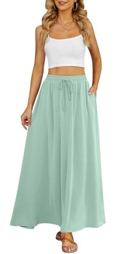 Yincro Women Flowy Maxi Skirt Summer Pleated High Waisted Casual Long Skirts with Pockets (Light Cyan, L) - Image 3