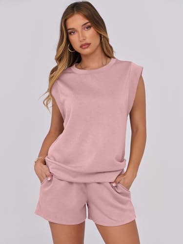 ANRABESS Two Piece Sets for Women 2025 Summer Short Lounge Set Casual Beach Vacation Outfits Spring Sweatsuits Tracksuit Light Pink X-Large - Image 3