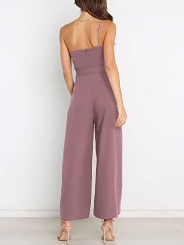 ANRABESS Women Summer Dressy Jumpsuits One Shoulder Sleeveless Casual Wide Leg Pants Romper Jumper 2025 Trendy Fall Outfits Pink X-Large - Image 3