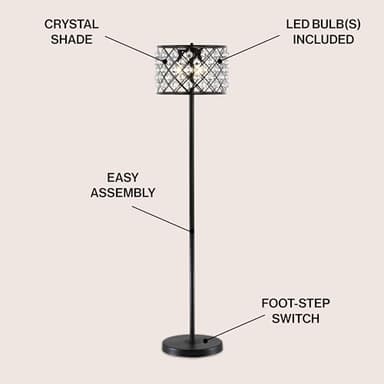 JONATHAN Y JYL9000B Elizabeth 60" Crystal/Metal LED Floor Lamp, Contemporary, Modern, Transitional, Elegant, Office, Living Room, Family Room, Dining Room, Bedroom, Hallway, Foyer, Bronze/Clear - Image 2