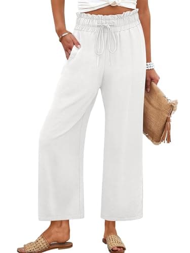 ANRABESS Women 2025 Summer Casual Flowy Loose High Waist Boho Wide Leg Cropped Palazzo Lounge Beach Vacation Pants Trousers White Medium - Image 1