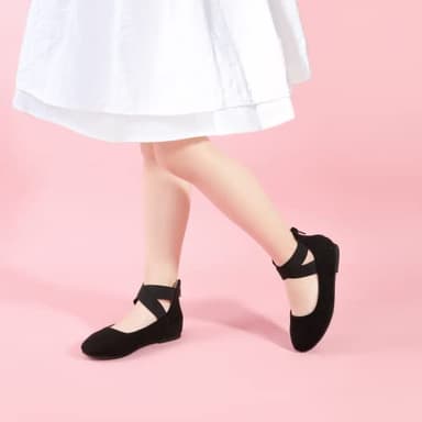 Hehainom Girls Dress Shoes Toddler Little Kids Gracy Ballet Mary Jane Ballerina Flats with Elastic Ankle Strap Black Suede - Image 4