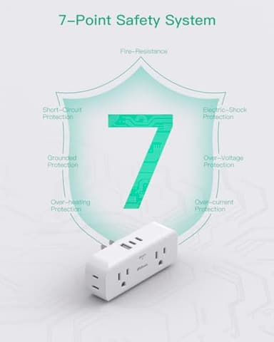 Outlet Extender, 4 Outlet Extension with 1 USB-A 2 USB-C Wall Charger, Multi Plug Outlet Splitter, Electric Wall Outet Expander for Travel, Home, Office, Dorm, Cruise Ship Essentials - Image 6