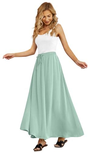 Yincro Women Flowy Maxi Skirt Summer Pleated High Waisted Casual Long Skirts with Pockets (Light Cyan, L) - Image 2