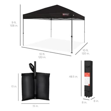 Best Choice Products 10x10ft 1-Person Setup Pop Up Canopy Tent Instant Portable Shelter w/ 1-Button Push, Case, 4 Weight Bags - Gray - Image 9
