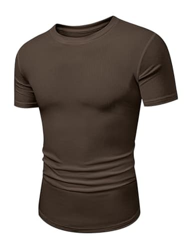JMIERR Mens Short Sleeve T Shirt Muscle Slim Fitted Henley Shirt Crewneck Longline Tees Shirts for Gym Workout Athletic, US 46(XL), Brown - Image 5
