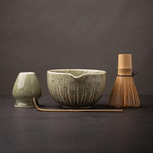 TANG PIN Matcha Set - Match Bowl with Spout and Whisk, 15 OZ, Matcha Scoop | Matcha Whisk Stand (Chasen Holder) - 4pc Perfect Matcha Kit for Matcha Tea Ceremony (Mottled Green) - Image 1
