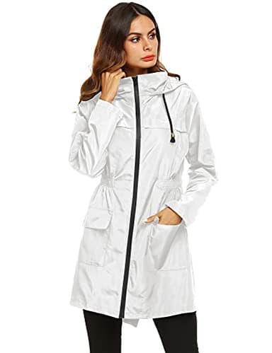 LOMON Womens Lightweight Waterproof Rain Jacket Active Outdoor Hooded Raincoat with Pockets White XXL - Image 3
