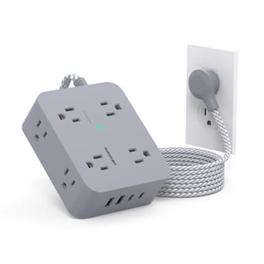 Power Strip with USB C Ports(2 USB C), HANYCONY 8 Outlets Surge Protector with 5 Ft Extension Cord, Flat Plug Wall Mount, Desk Charging Station for Home Office, ETL Listed Gray - Image 1