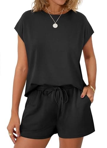 WIHOLL 2 Piece Sets for Women Summer Outfits 2025 Vacation Trendy Lounge Crew Neck 2 piece Matching Sets Women's Clothing Cap Sleeve Pants Set Cruise Travel Airport Sweat Set Black 2XL - Image 2