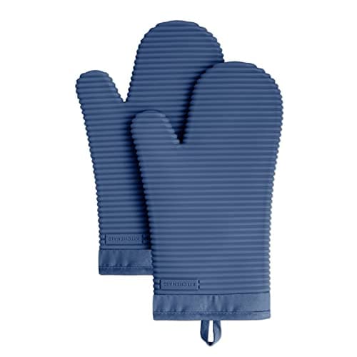 KitchenAid Ribbed Soft Silicone Oven Mitt Set, Blue Willow 2 Count , 7.5"x13" - Image 1