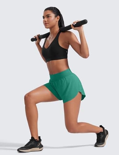 CRZ YOGA High Waisted Dolphin Athletic Running Shorts for Women 3" High Split Comfy Mesh Liner for Gym Workout Track Cascadia Green XX-Small - Image 3