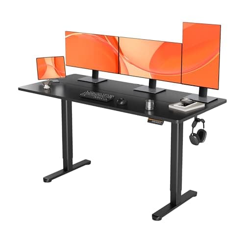 YDN Electric Standing Desk, Adjustable Height Stand up Desk, 63x24 Inches Sit Stand Home Office Desk with Splice Board, Black Top - Image 1
