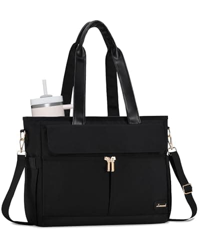 LOVEVOOK Upgrade Version Work Bags for Women 15.6 Inch Laptop Bag Large Capacity Mutiple Pockets Teacher Bag Water Resistant Canvas Tote Bag Purse for Office Travel College Nurse Teacher, Black - Image 1