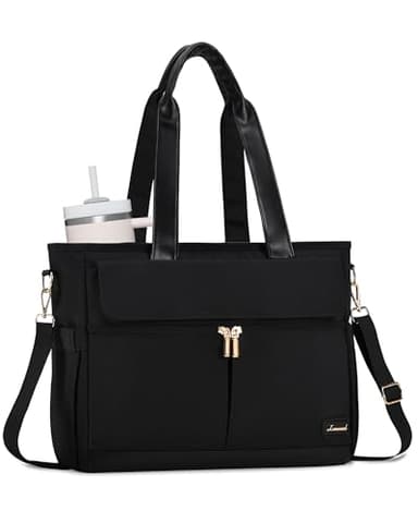 LOVEVOOK Upgrade Version Work Bags for Women 15.6 Inch Laptop Bag Large Capacity Mutiple Pockets Teacher Bag Water Resistant Canvas Tote Bag Purse for Office Travel College Nurse Teacher, Black - Image 1